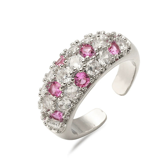 Wholesale Light Luxury Copper Inlaid Colored Diamond Geometric U Shaped Round Opening Adjustable Women's Ring