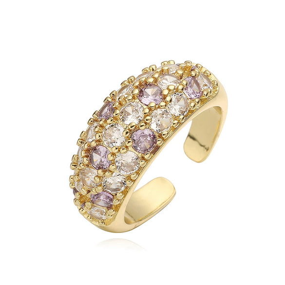 Wholesale Light Luxury Copper Inlaid Colored Diamond Geometric U Shaped Round Opening Adjustable Women's Ring