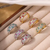 Wholesale Light Luxury Copper Inlaid Colored Diamond Geometric U Shaped Round Opening Adjustable Women's Ring