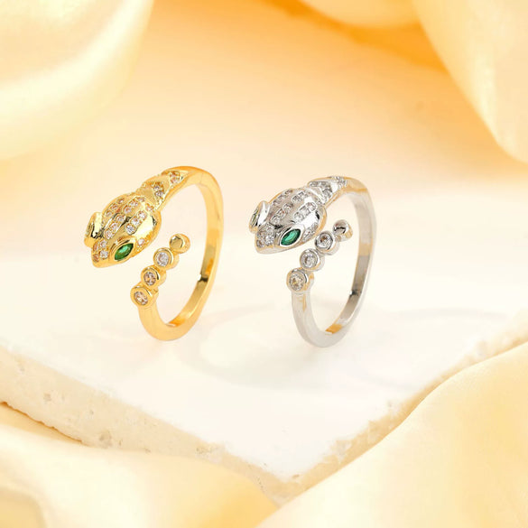 Wholesale Light Luxury Copper Inlaid Zircon Snake Zodiac Open Ring Women's Minimalist Fashion Jewelry With Electroplating