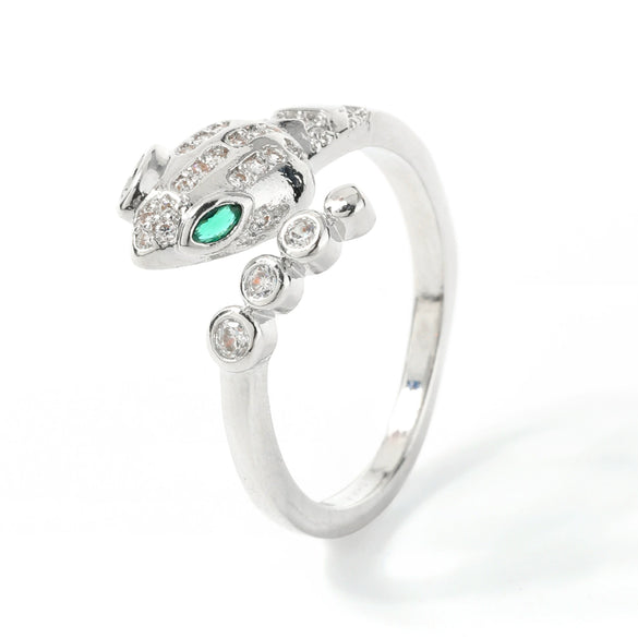 Wholesale Light Luxury Copper Inlaid Zircon Snake Zodiac Open Ring Women's Minimalist Fashion Jewelry With Electroplating