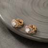 Wholesale Light Luxury Copperzinc Alloy Flower Micropaved Zircon Electroplated Earrings For Women