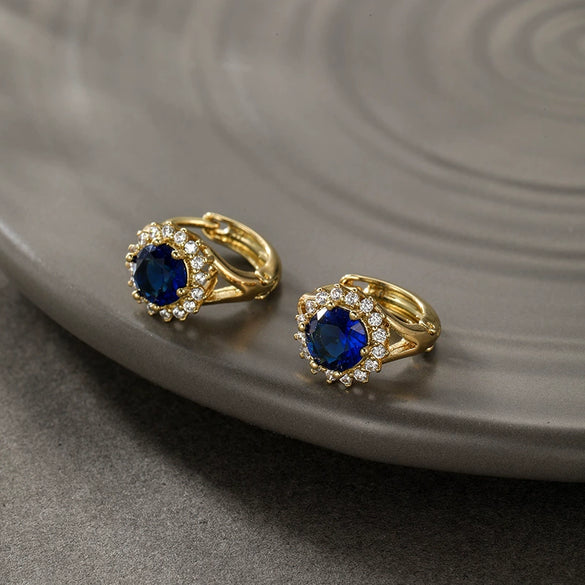 Wholesale Light Luxury Copperzinc Alloy Flower Micropaved Zircon Electroplated Earrings For Women