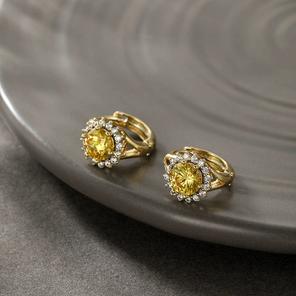 Wholesale Light Luxury Copperzinc Alloy Flower Micropaved Zircon Electroplated Earrings For Women