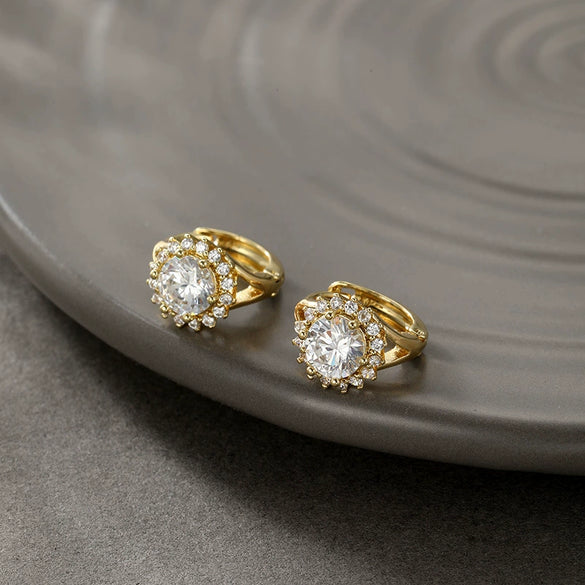 Wholesale Light Luxury Copperzinc Alloy Flower Micropaved Zircon Electroplated Earrings For Women