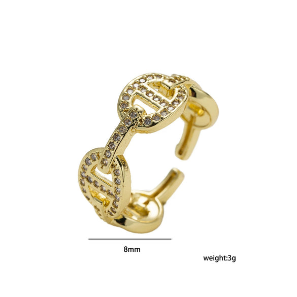 Wholesale Light Luxury Diamond Pig Nose Open Ring Gold Plated Copper Zircon For Women And Men