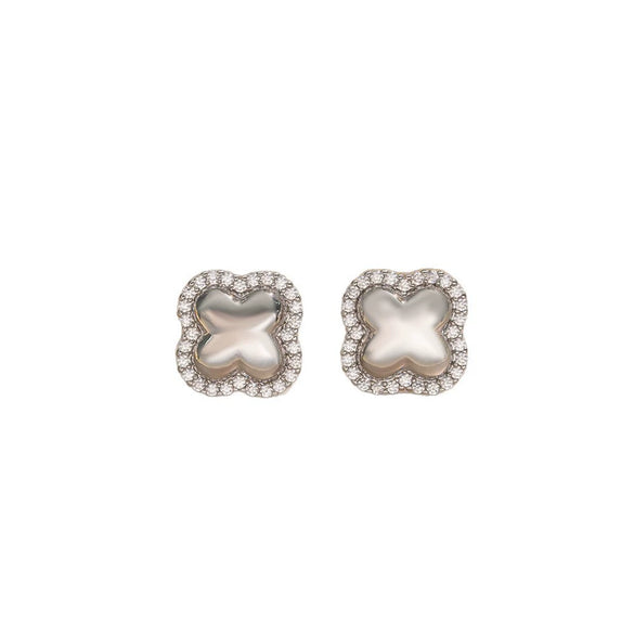 Wholesale Light Luxury Diamondinlaid Copper Fourleaf Clover Earrings For Women