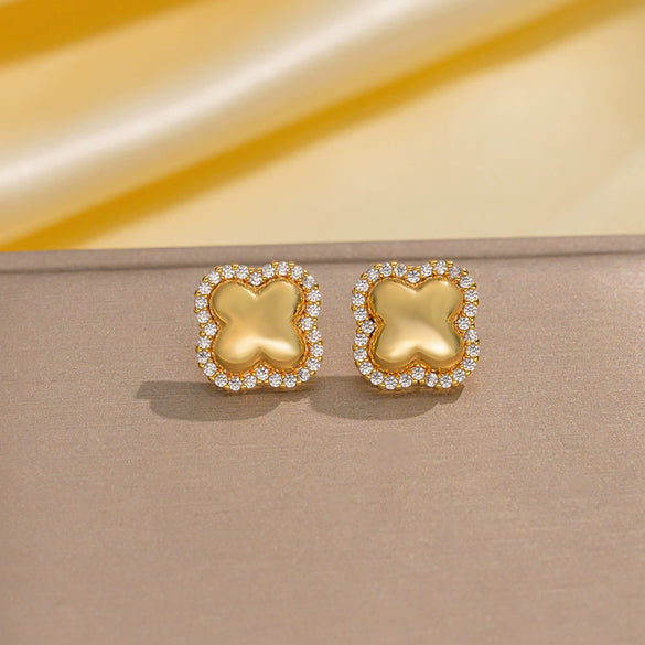 Wholesale Light Luxury Diamondinlaid Copper Fourleaf Clover Earrings For Women