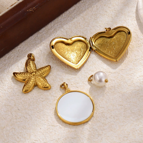 Wholesale Light Luxury Diy Starfish Heart Photo Box Pendant Jewelry Accessories Stainless Steel 18K Goldplated
