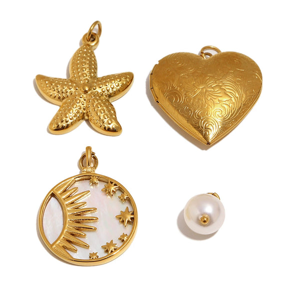 Wholesale Light Luxury Diy Starfish Heart Photo Box Pendant Jewelry Accessories Stainless Steel 18K Goldplated