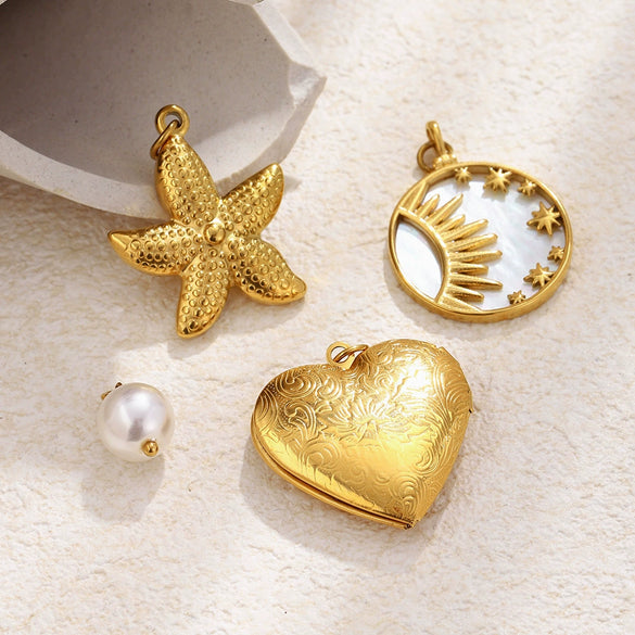 Wholesale Light Luxury Diy Starfish Heart Photo Box Pendant Jewelry Accessories Stainless Steel 18K Goldplated
