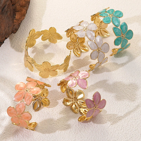 Wholesale Light Luxury Dripping Oil Flower Stainless Steel Bracelet Jewelry