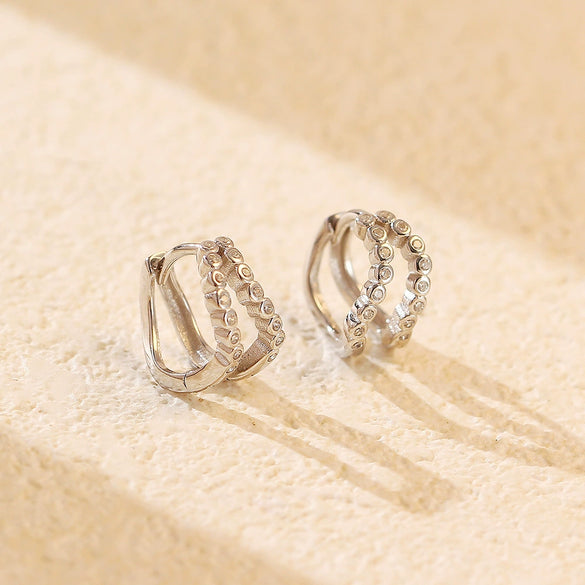 Wholesale Light Luxury Ear Buckle Earrings S925 Silver Double Layer Geometric Diamond For Women
