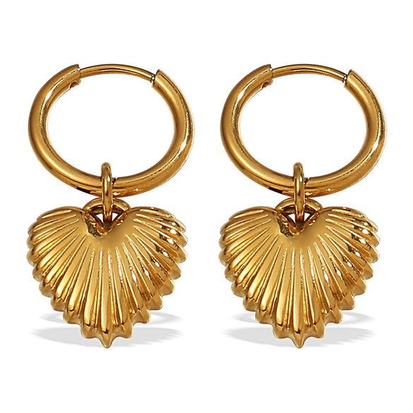 Wholesale Light Luxury Ear Buckle Retro Fashion Striped Heartshaped 316L Stainless Steel Electroplated Women's Earrings