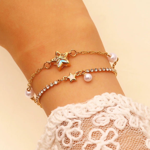 Wholesale Light Luxury Electroplated Copper Jewelry Set With Star Sun And Moon Clouds And Universe Patterns For Women Earrings Bracelet Tassel Pearl Necklace