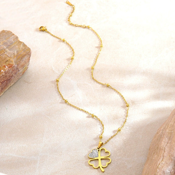 Wholesale Light Luxury Electroplated Four Leaf Flower Stainless Steel Necklace For Women
