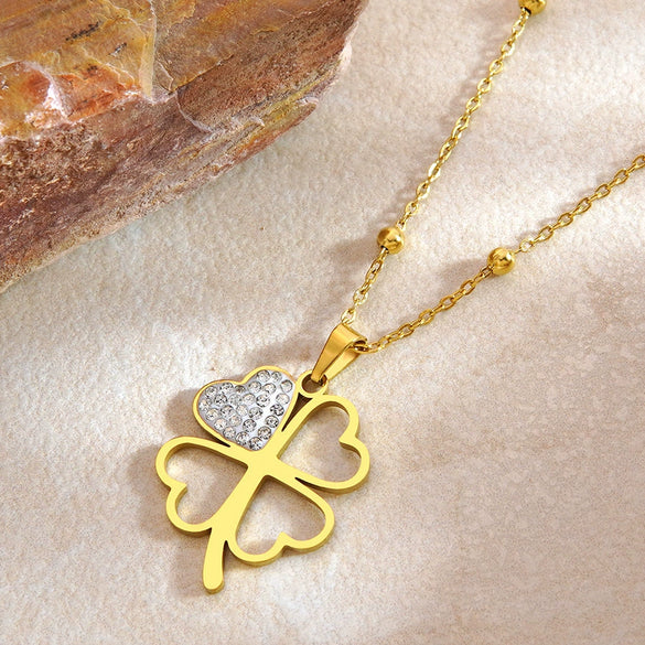 Wholesale Light Luxury Electroplated Four Leaf Flower Stainless Steel Necklace For Women