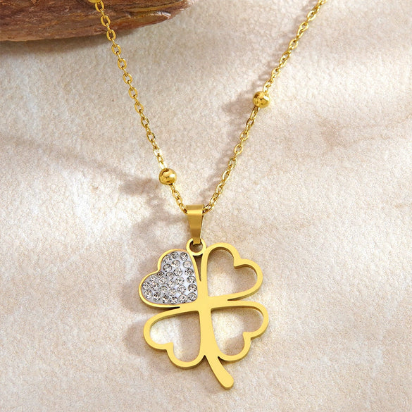 Wholesale Light Luxury Electroplated Four Leaf Flower Stainless Steel Necklace For Women
