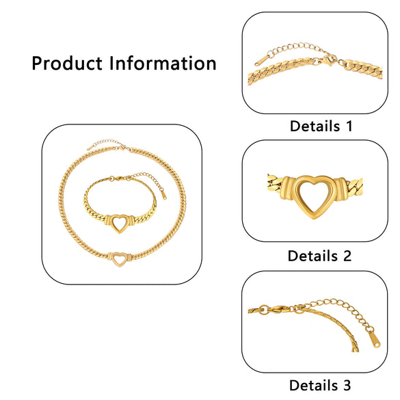 Wholesale Light Luxury Electroplated Stainless Steel And Titanium Steel Heart Drop Bell Shaped Whip Chain Necklace And Bracelet Set For Women