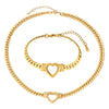 Wholesale Light Luxury Electroplated Stainless Steel And Titanium Steel Heart Drop Bell Shaped Whip Chain Necklace And Bracelet Set For Women
