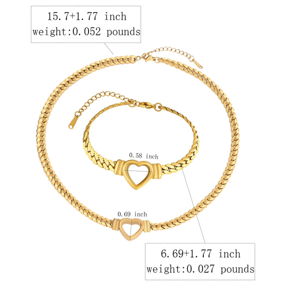 Wholesale Light Luxury Electroplated Stainless Steel And Titanium Steel Heart Drop Bell Shaped Whip Chain Necklace And Bracelet Set For Women