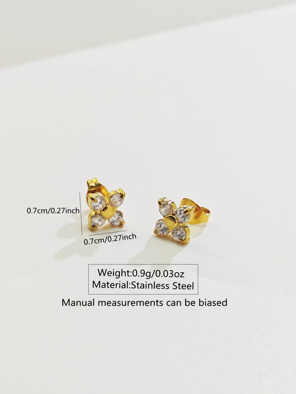 Wholesale Light Luxury Electroplated Stainless Steel Flower Zircon Earrings For Women