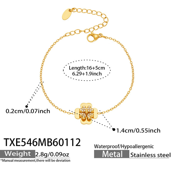 Wholesale Light Luxury Electroplated Stainless Steel Four Leaf Flower Inlaid Zircon Women's Jewelry Set With Necklace And Bracelet