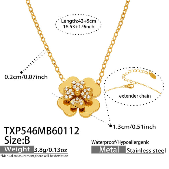 Wholesale Light Luxury Electroplated Stainless Steel Four Leaf Flower Inlaid Zircon Women's Jewelry Set With Necklace And Bracelet