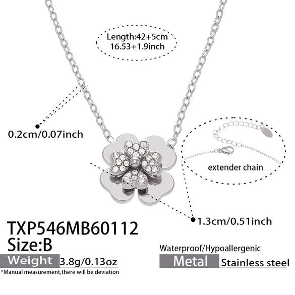 Wholesale Light Luxury Electroplated Stainless Steel Four Leaf Flower Inlaid Zircon Women's Jewelry Set With Necklace And Bracelet