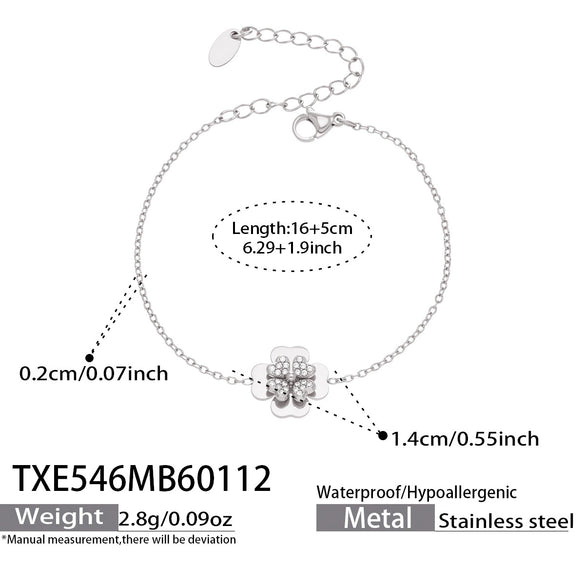 Wholesale Light Luxury Electroplated Stainless Steel Four Leaf Flower Inlaid Zircon Women's Jewelry Set With Necklace And Bracelet