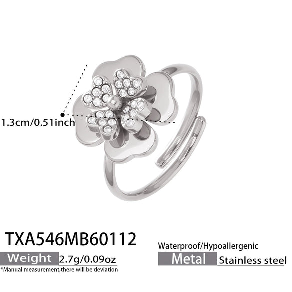 Wholesale Light Luxury Electroplated Stainless Steel Four Leaf Flower Inlaid Zircon Women's Jewelry Set With Necklace And Bracelet