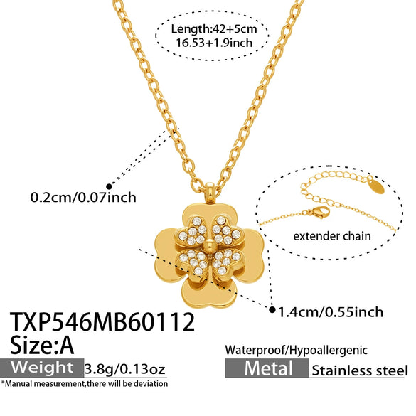 Wholesale Light Luxury Electroplated Stainless Steel Four Leaf Flower Inlaid Zircon Women's Jewelry Set With Necklace And Bracelet