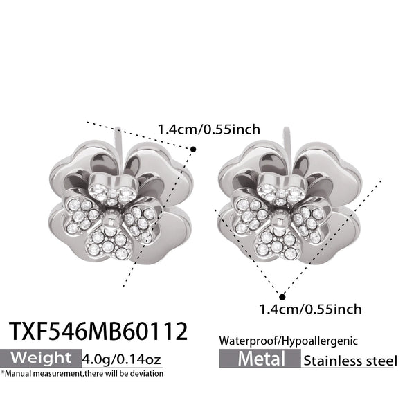Wholesale Light Luxury Electroplated Stainless Steel Four Leaf Flower Inlaid Zircon Women's Jewelry Set With Necklace And Bracelet