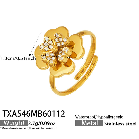 Wholesale Light Luxury Electroplated Stainless Steel Four Leaf Flower Inlaid Zircon Women's Jewelry Set With Necklace And Bracelet