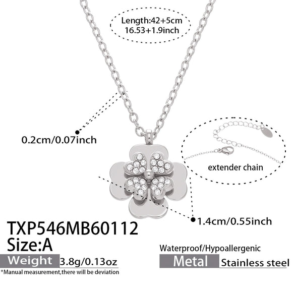 Wholesale Light Luxury Electroplated Stainless Steel Four Leaf Flower Inlaid Zircon Women's Jewelry Set With Necklace And Bracelet
