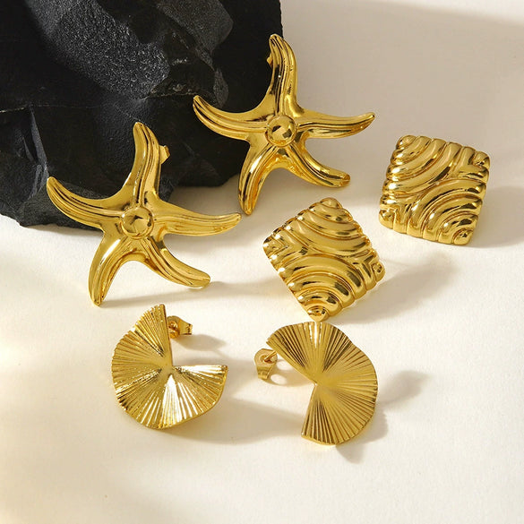 Wholesale Light Luxury Electroplated Stainless Steel Geometric Leaf Starfish Square Irregular Earrings For Women