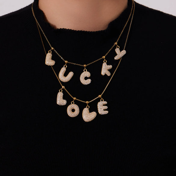 Wholesale Light Luxury Electroplated Stainless Steel Geometric Letter Pendant Necklace For Women