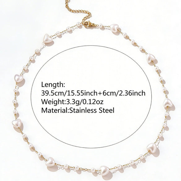 Wholesale Light Luxury Electroplated Stainless Steel Heartshaped Pearl Clavicle Necklace For Women