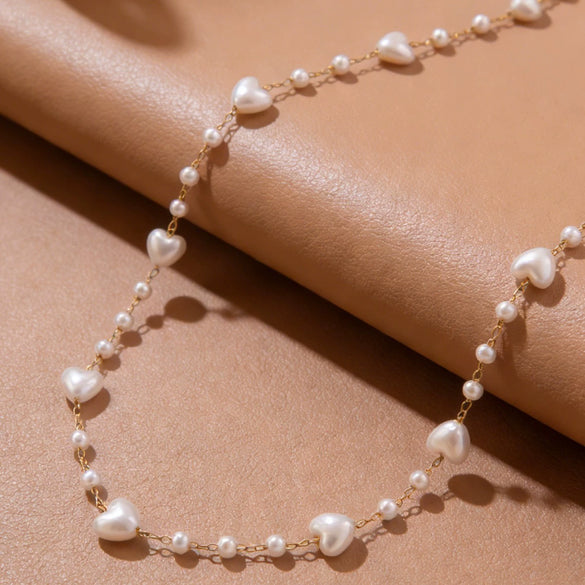Wholesale Light Luxury Electroplated Stainless Steel Heartshaped Pearl Clavicle Necklace For Women