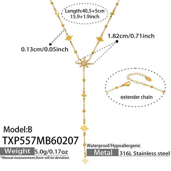 Wholesale Light Luxury Electroplated Stainless Steel Sixpointed Star Yshaped Stackable Necklace And Bracelet Set For Women