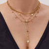 Wholesale Light Luxury Electroplated Stainless Steel Sixpointed Star Yshaped Stackable Necklace And Bracelet Set For Women