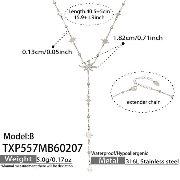 Wholesale Light Luxury Electroplated Stainless Steel Sixpointed Star Yshaped Stackable Necklace And Bracelet Set For Women