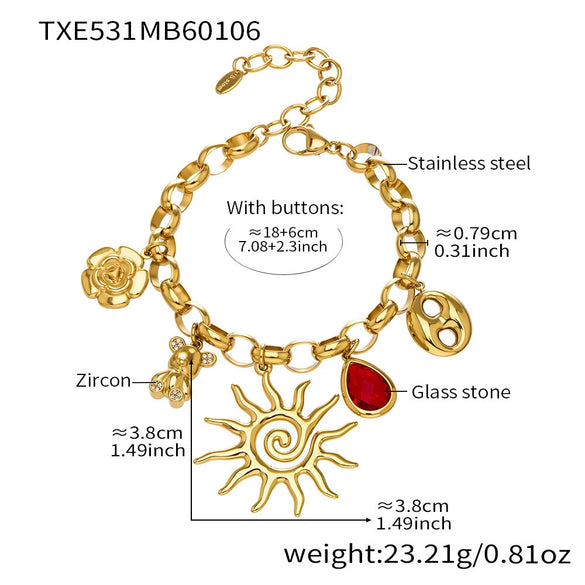 Wholesale Light Luxury Electroplated Stainless Steel Spiral Sun Bear Zircon Multipendant Necklace And Bracelet Set For Women