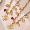 Wholesale Light Luxury Electroplated Stainless Steel Spiral Sun Bear Zircon Multipendant Necklace And Bracelet Set For Women