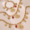 Wholesale Light Luxury Electroplated Stainless Steel Spiral Sun Bear Zircon Multipendant Necklace And Bracelet Set For Women
