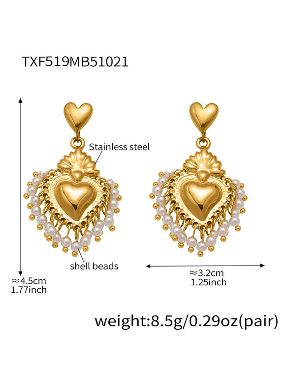 Wholesale Light Luxury Electroplated Stainless Steel Tassel Crown Heart Print Multiaccessory Pendant Necklace And Earrings Set For Women