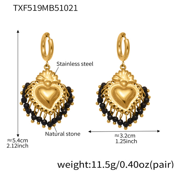 Wholesale Light Luxury Electroplated Stainless Steel Tassel Crown Heart Print Multiaccessory Pendant Necklace And Earrings Set For Women