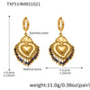 Wholesale Light Luxury Electroplated Stainless Steel Tassel Crown Heart Print Multiaccessory Pendant Necklace And Earrings Set For Women
