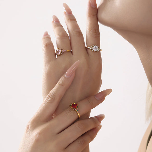 Wholesale Light Luxury Electroplated 316L Stainless Steel Zircon Geometric Ring For Women