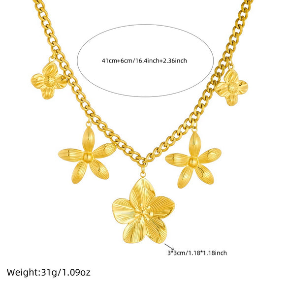 Wholesale Light Luxury Elegant Gold Plated Stainless Steel Five Petal Flower Pendant Coarse Chain Clavicle Necklace For Women